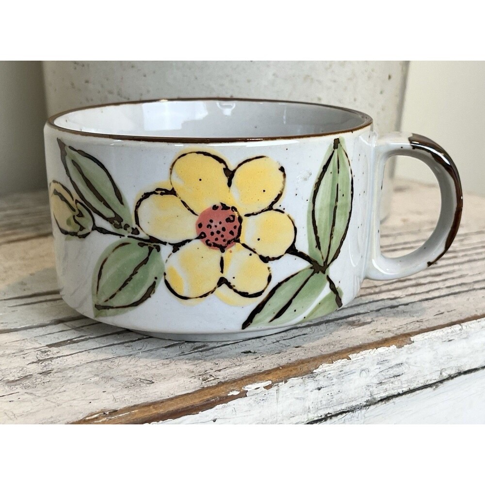 Vintage 1970s Otagiri Flower Speckled Stoneware Soup Mug MCM Farm Core Boho Home